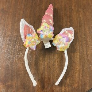 flower unicorn horn headband pink metallic and white One size adult